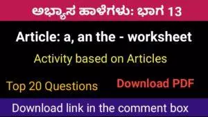 Article worksheet in English grammar